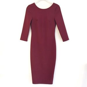EXPRESS | Burgundy Bodycon Midi Dress, Size XS